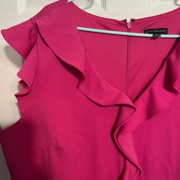 Lane Bryant Vibrant Pink Ruffle Mini Dress Sz 18 - Picture 5 of 9